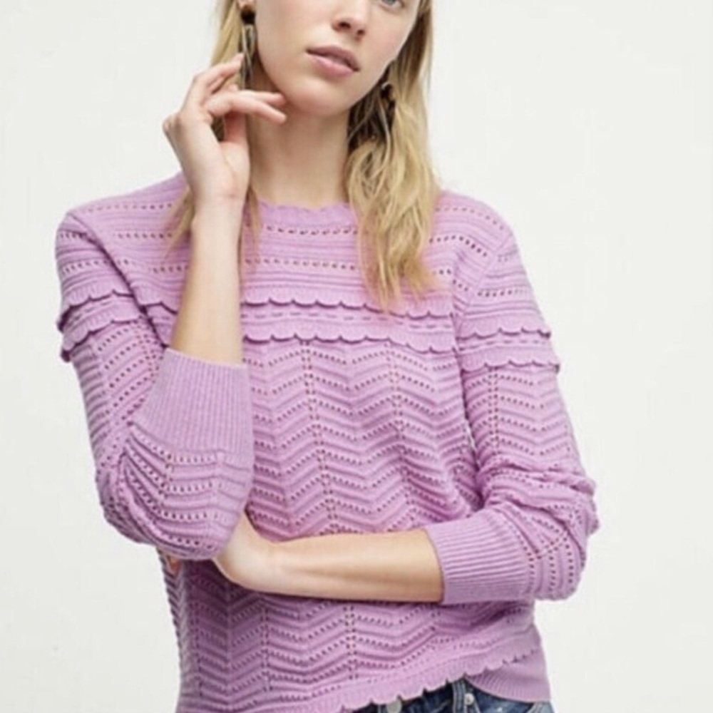 J. Crew Lilac Scallop Trimmed Sweater